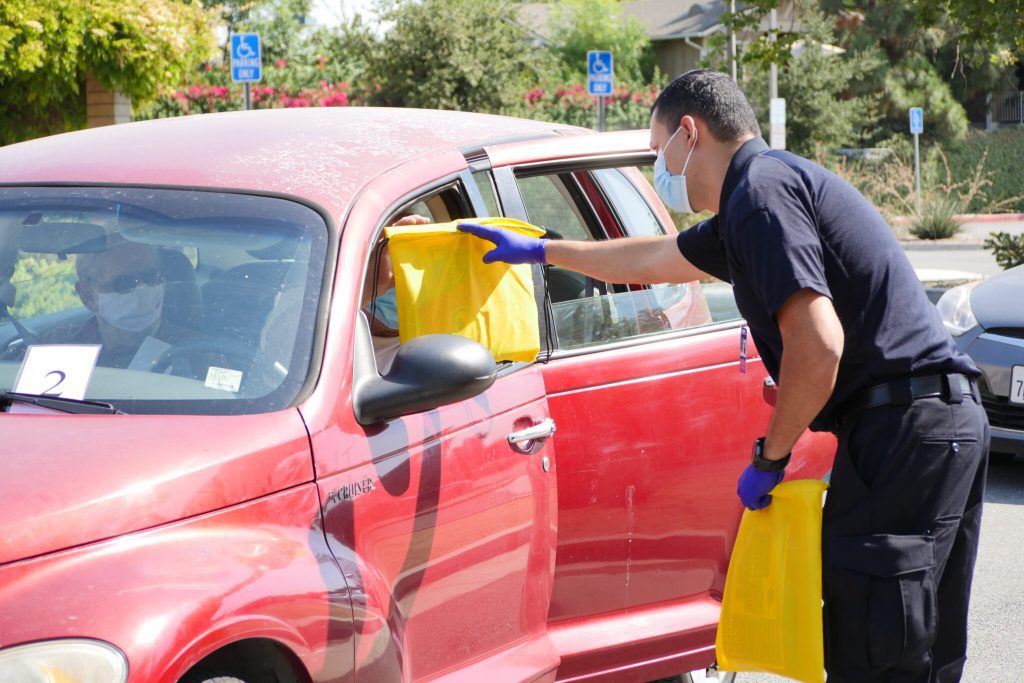 A CalFire Prevention officer hands out fire safety materials